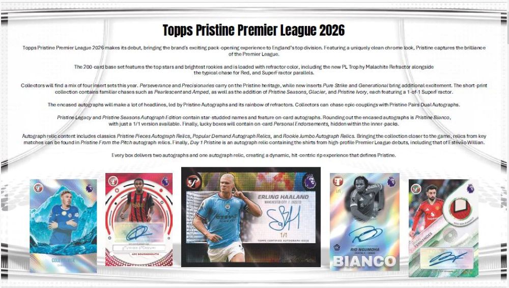 再入荷 2025-26 Topps Pristine Premier League Soccer Hobby Box 7/26