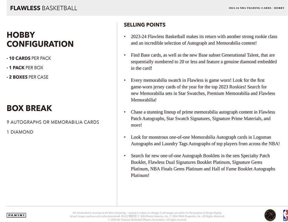 NBA 2023-24 Panini Flawless Basketball Box 5/1入荷 ｜カード
