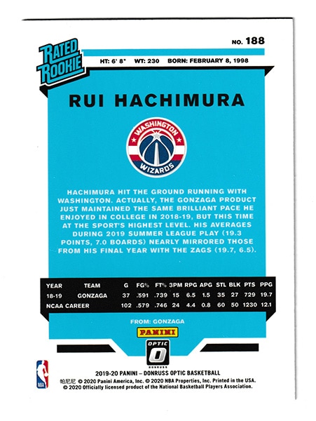 2019 20 panini optic 八村塁 /99 八村塁 NBA 2019-20 Panini