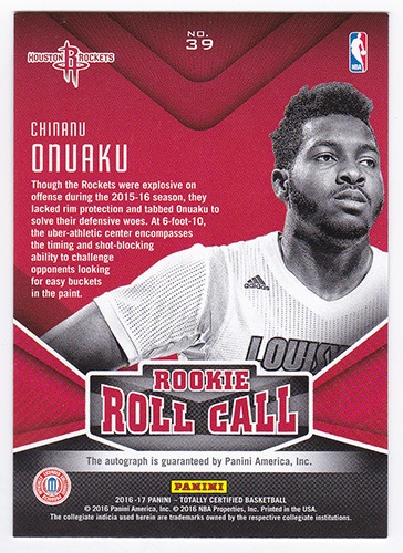 チナヌ・オヌアク NBA 2016-17 Panini Totally Certified Rookie Roll