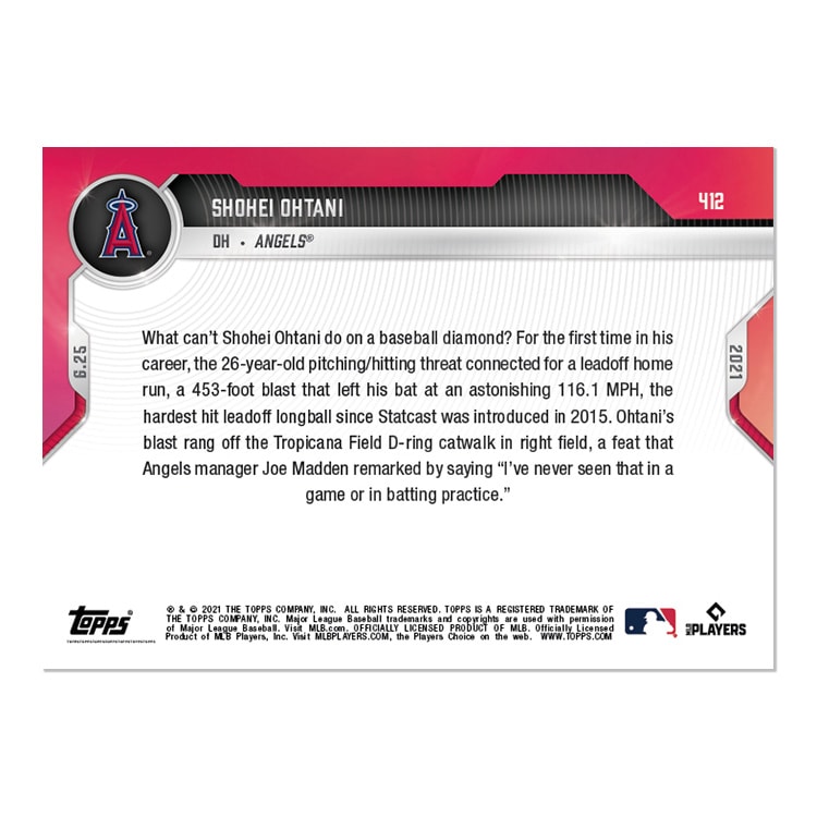 ëʿ #412 ƬǼԤȤ453եȤۡäǰ 453-Foot Blast Is Hardest Hit Leadoff HR In Statcast-Era Topps Now 7/28