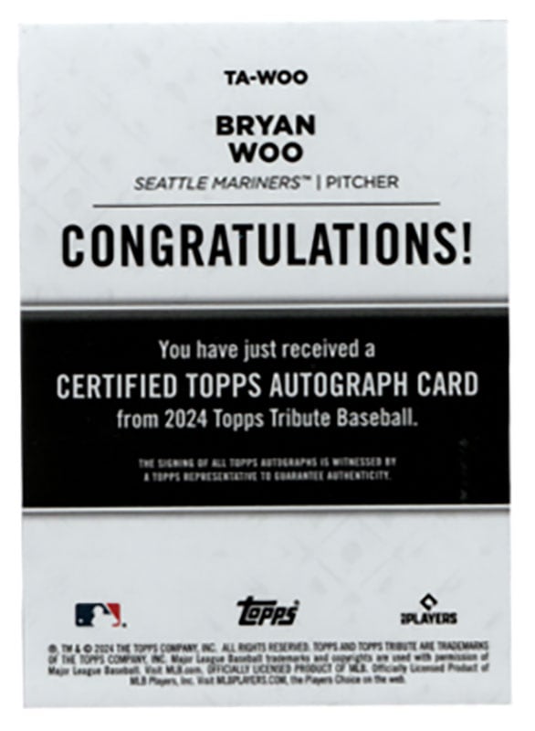 Bryan Woo 2024 Topps Tribute auto 33/50 ｜カードファナティック公式通販