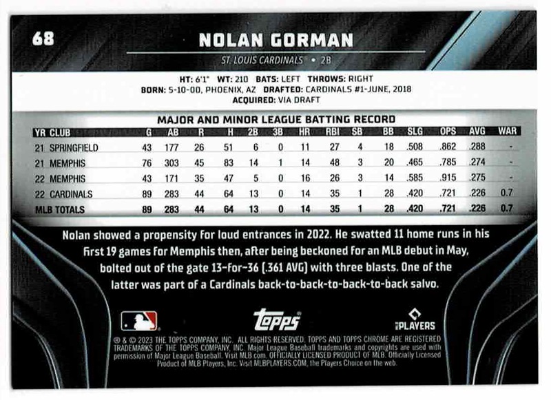 ノーラン・ゴーマン/ Nolan Gorman 2023 Topps Chrome Black Rookie