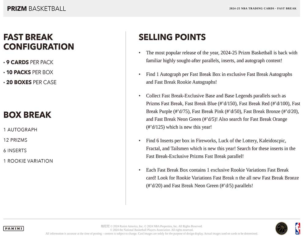 NBA 2024-25 Panini Prizm Basketball Fast Break Box 3/13入荷
