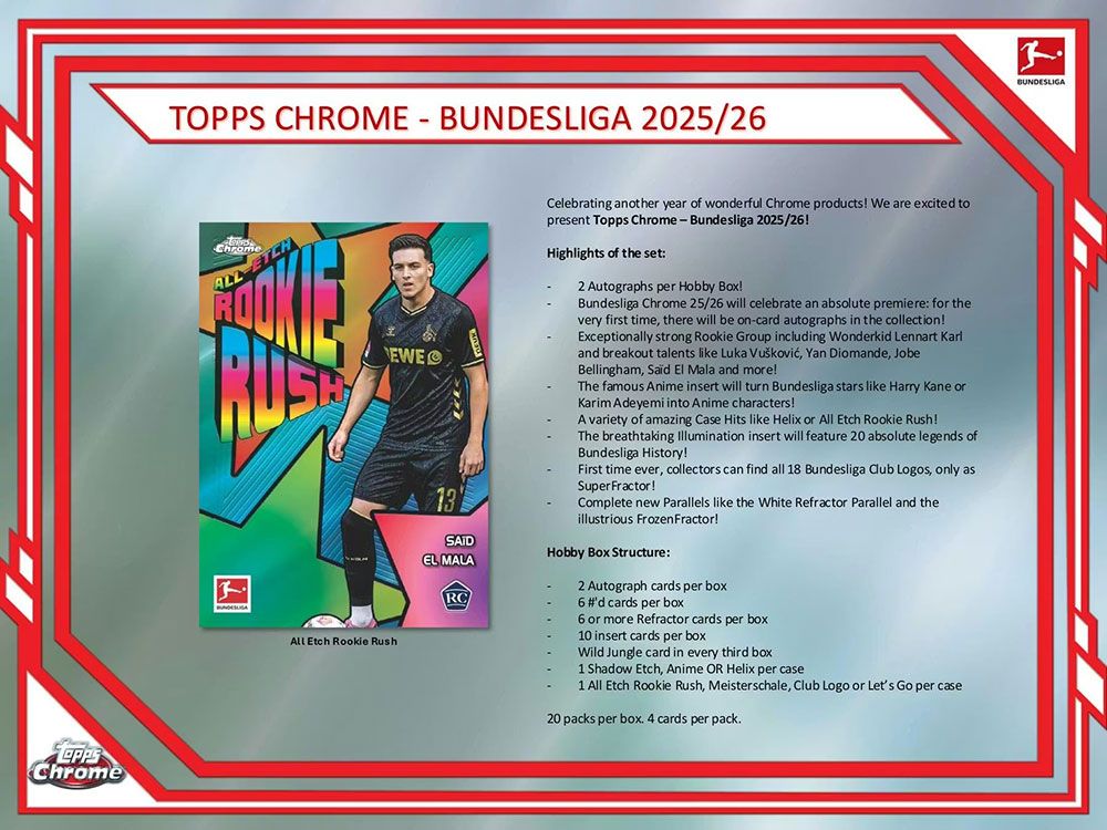 2025-26 Topps Chrome Bundesliga Soccer Hobby Box 3/19入荷 ｜カード