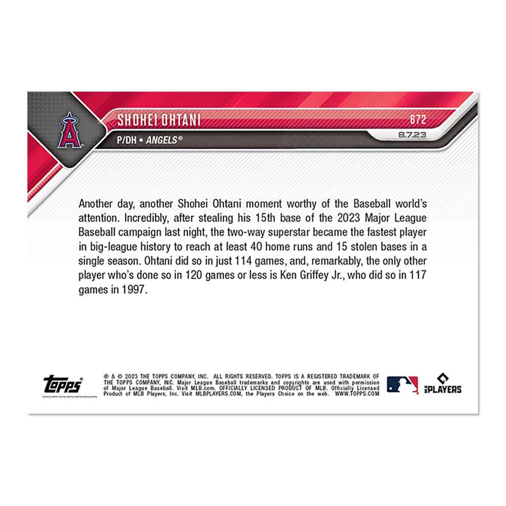 大谷翔平 #672 MLB史上最速で40本塁打、15盗塁を達成した記念カード
