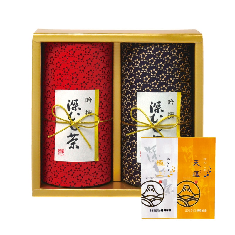 高級お茶ギフト｜印傳缶「極上・天蓬」各180g 2本セット（化粧箱入）