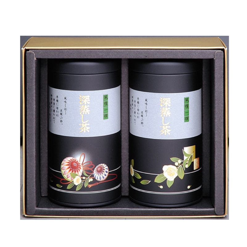 手毬・茶花缶「極上100ｇ」2本セット（化粧箱入）