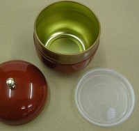 塗り　茶缶（中蓋/ツマミ付き）：柿色|茶缶