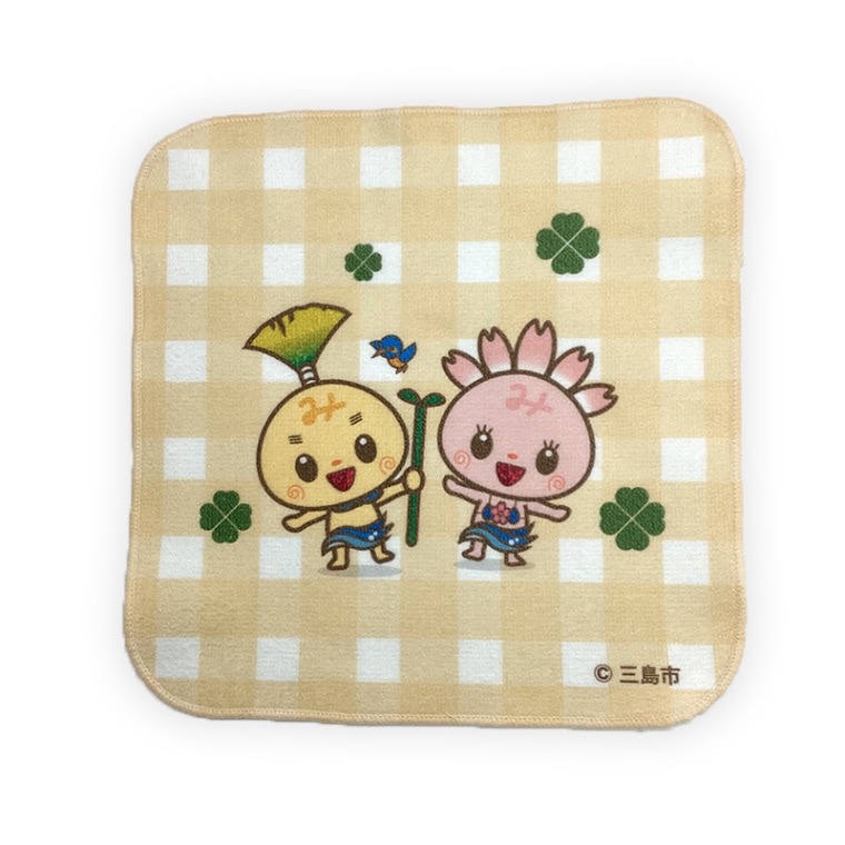 みしまるくんみしまるこちゃんタオルハンカチ（チェック）