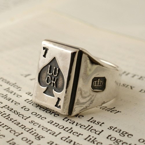 トランプデザインリング LUCK 7 16号 トランプ柄のシルバーアクセサリー「good luck collection」