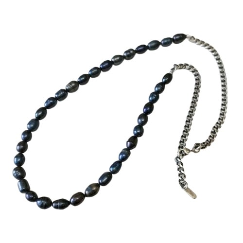 SILVER CHAIN NECKLACE BLACK PEARL