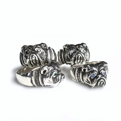 BULL RING SILVER EMERALD CUSTOM