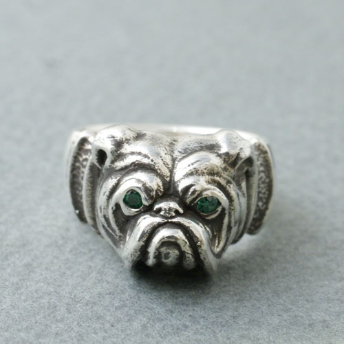 BULL RING SILVER EMERALD CUSTOM