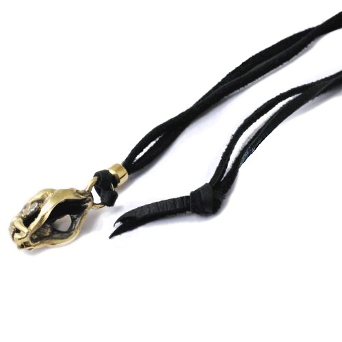 HEAVY TIGER SKULL LETAHER LONG NECKLACE BRASS