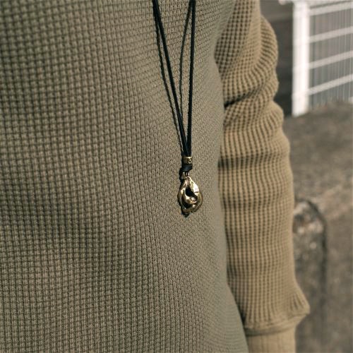 HEAVY TIGER SKULL LETAHER LONG NECKLACE BRASS