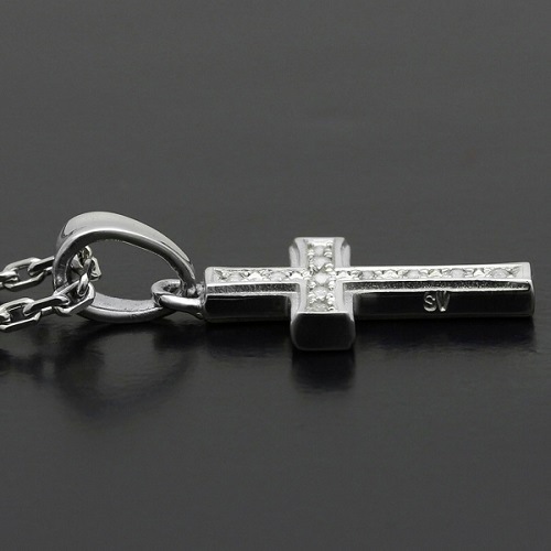 Small Gravity Cross Necklace - Silver w/CZ