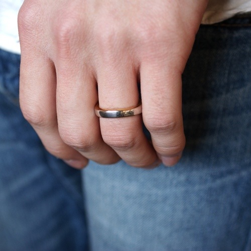 FLAT SILVER WITH K18 GOLD RING