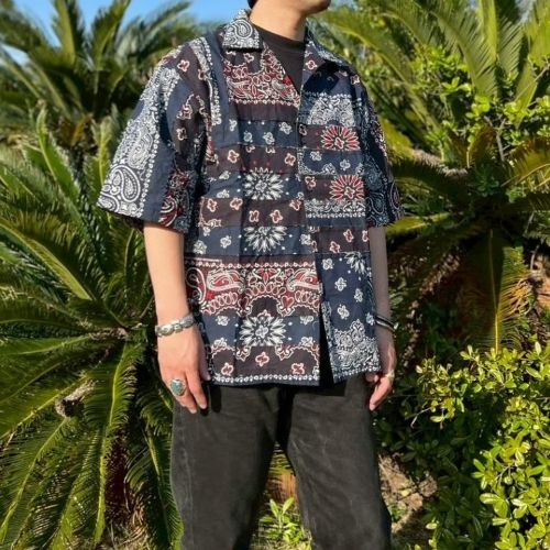 redad made in usa bandana patchwork shirt��navy��