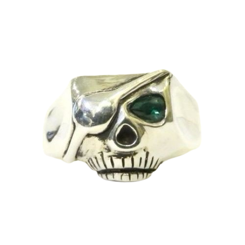 CG LIMITED JIM SKULL RING SILVER EYEPATCH with EMERALD