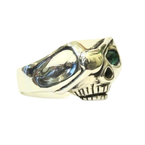 CG LIMITED JIM SKULL RING SILVER EYEPATCH with EMERALD