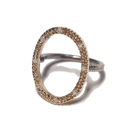 Rusty Thought Stitch Oval Frame Ring diamond