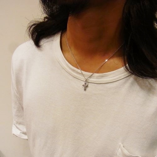 Smooth Cross Pendant - Silver w/CZ + Silver Square Cable Chain 1.6mm Hook(Shiny/45cm)