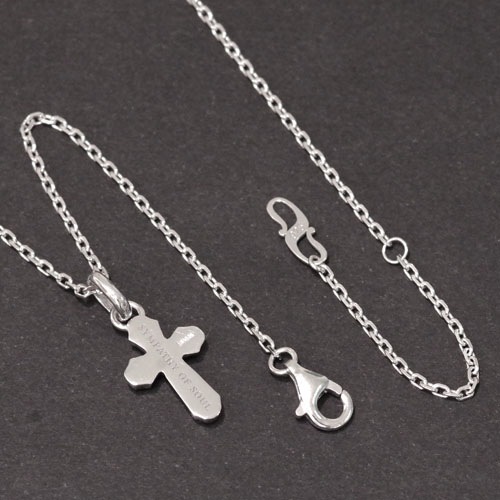 Smooth Cross Pendant - Silver w/CZ + Silver Square Cable Chain 1.6mm Hook(Shiny/45cm)