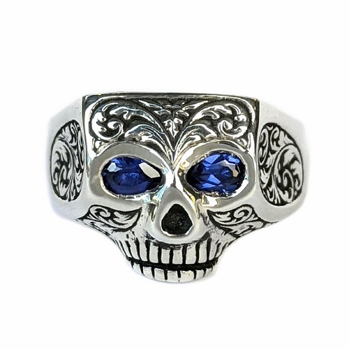 JIM SKULL ENGRAVED-SE-SAPPHIRE-