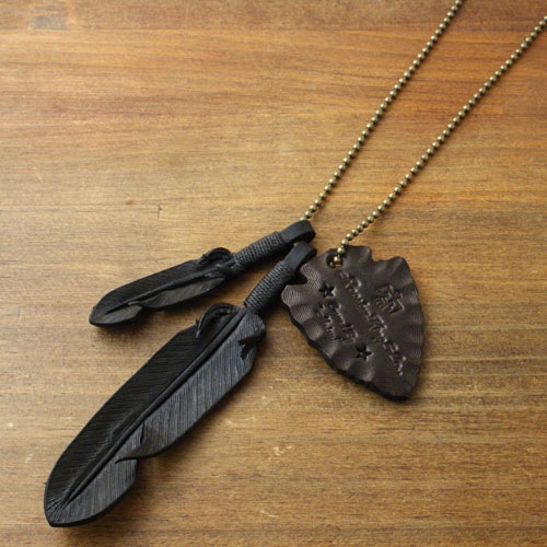 Leather feather necklace ball chain