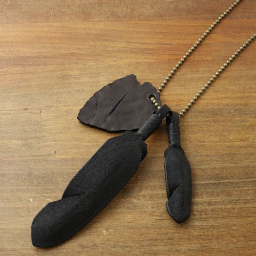 Leather feather necklace ball chain