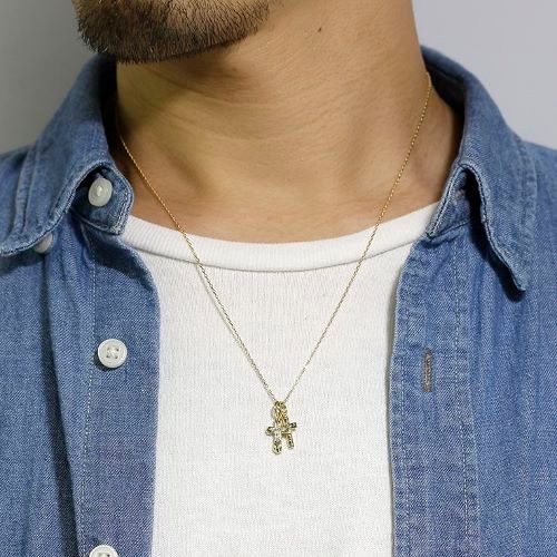 Double Cross Necklace K18 Yellpw Gold w/Daiamond