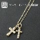 Double Cross Necklace K18 Yellpw Gold w/Daiamond