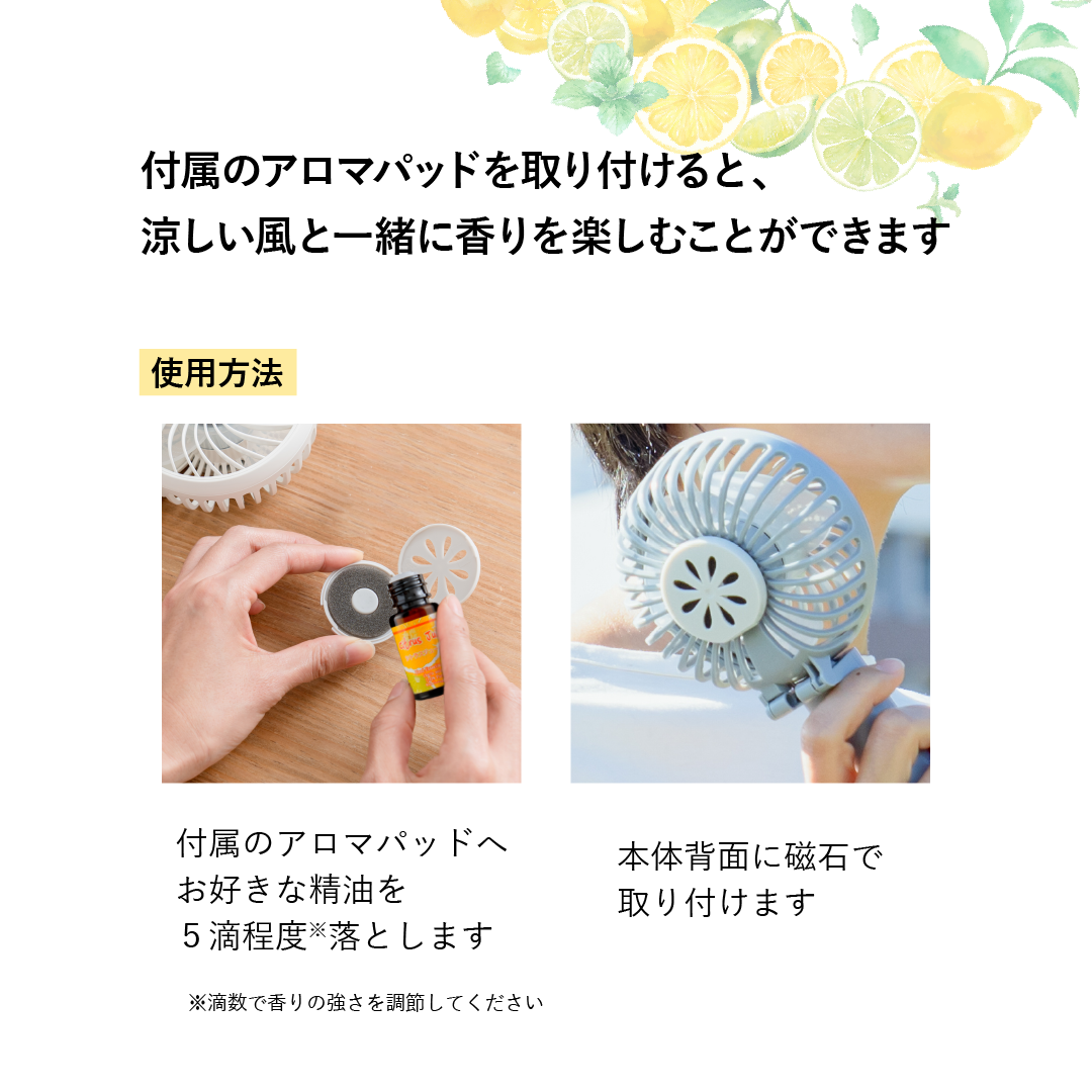 【送料無料】香りを楽しめるハンディファン＆ブレンドオイルセレクトセット