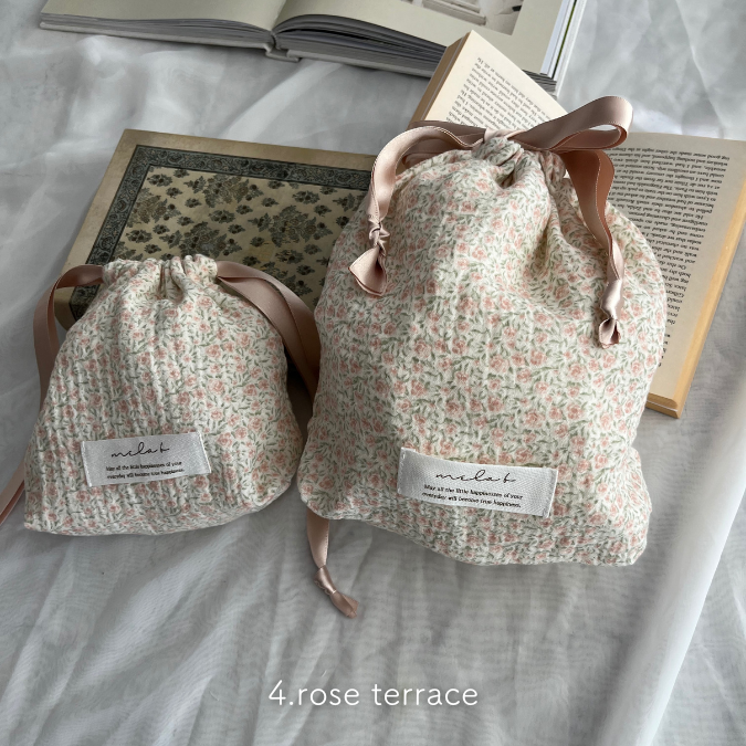 【M-size】Cotton Gauze drawstring bag ｜Diper bag