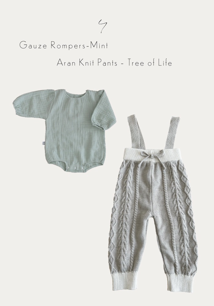 【Gift Set】Aran Knit Pants + Triple Gauze Rompers