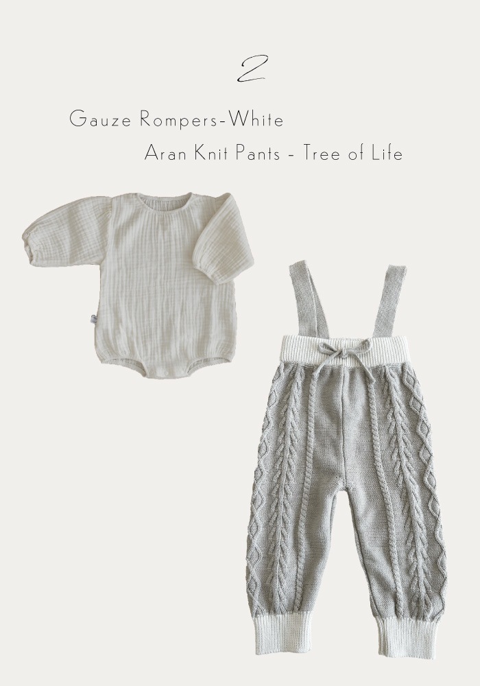 【Gift Set】Aran Knit Pants + Triple Gauze Rompers + Rolling Bib