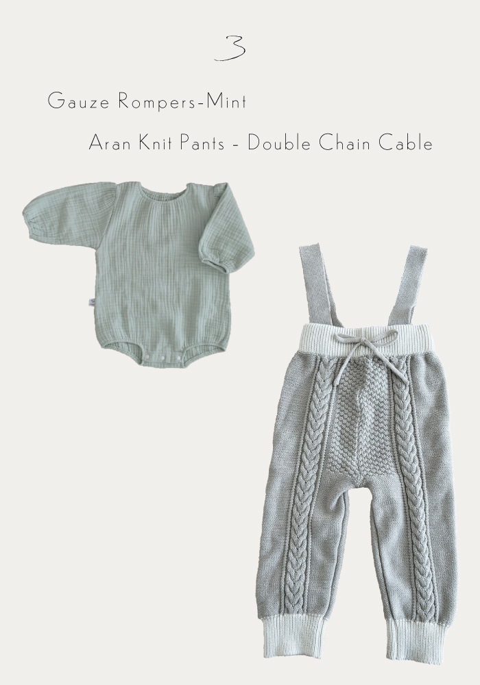 【Gift Set】Aran Knit Pants + Triple Gauze Rompers + Rolling Bib