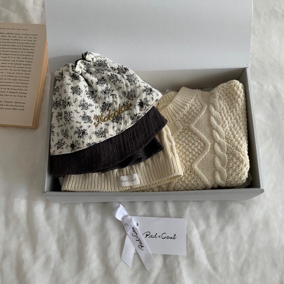 [セット商品] Cotton Knit Romper & Cotton Gaze RollingBib set