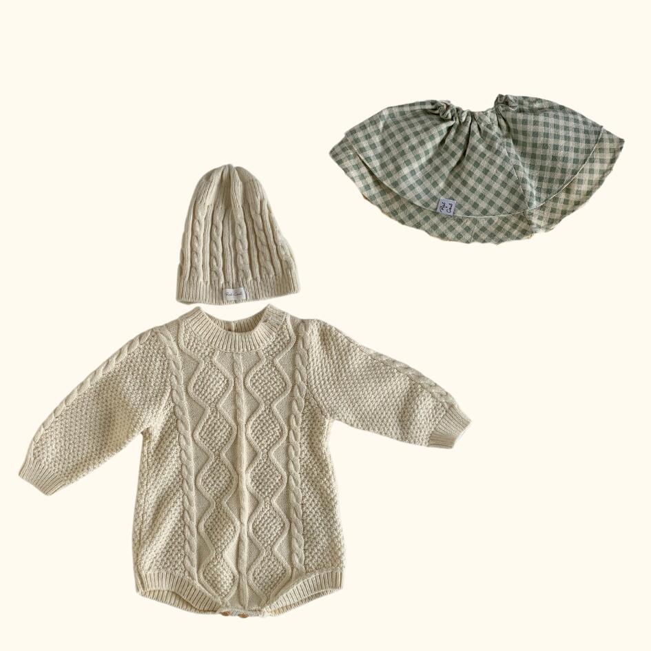 [セット商品] Cotton Knit Romper & Cotton Gaze RollingBib set
