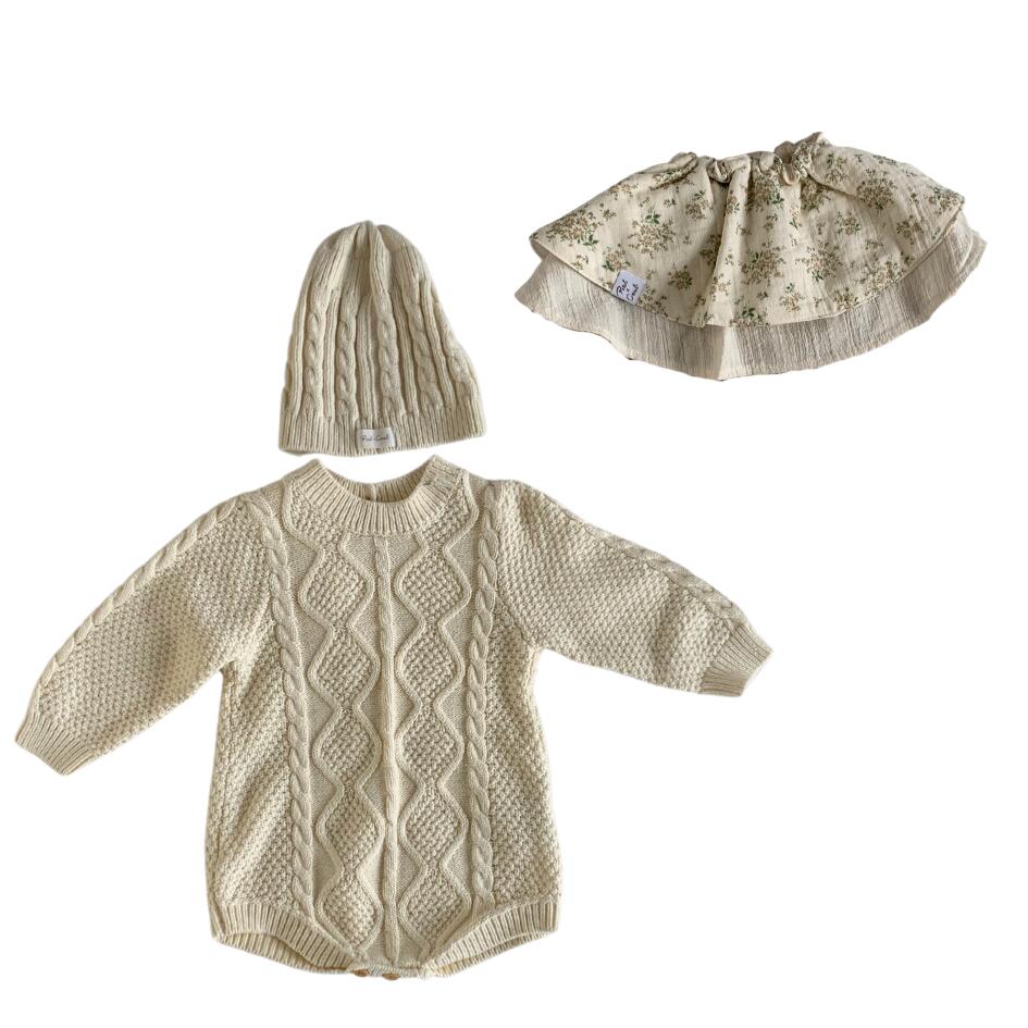 [セット商品] Cotton Knit Romper & Cotton Gaze RollingBib set