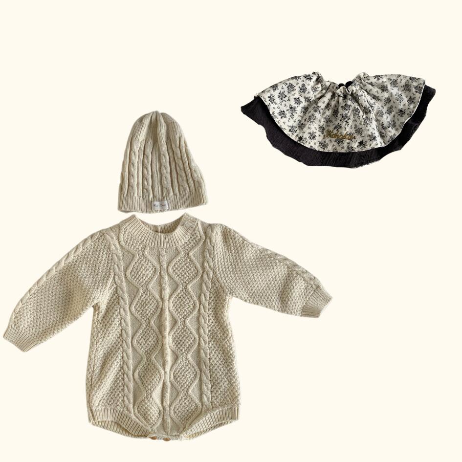[セット商品] Cotton Knit Romper & Cotton Gaze RollingBib set