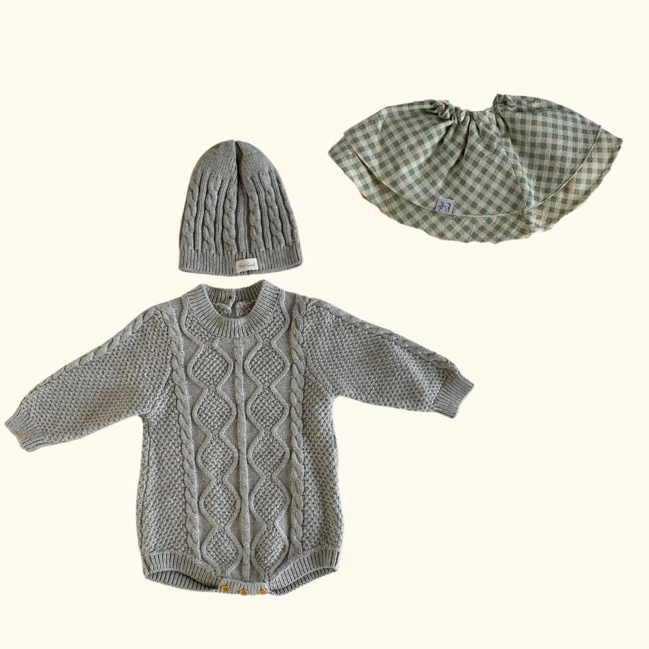 [セット商品] Cotton Knit Romper & Cotton Gaze RollingBib set