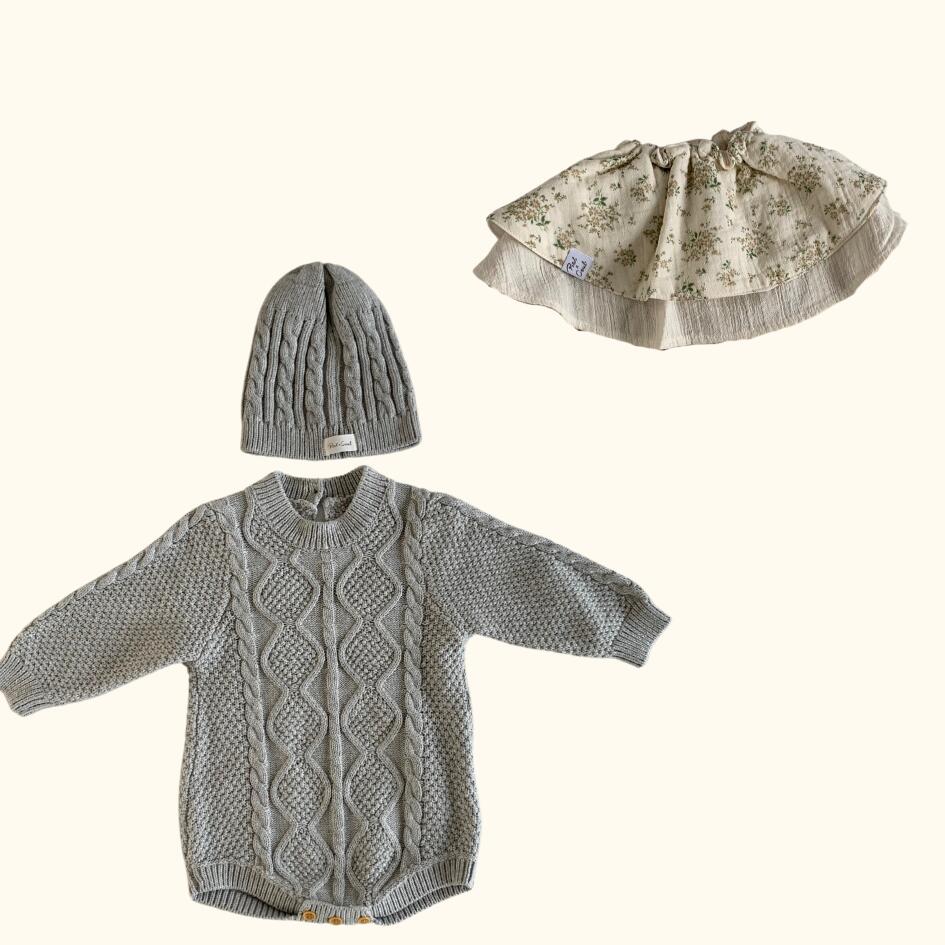 [セット商品] Cotton Knit Romper & Cotton Gaze RollingBib set