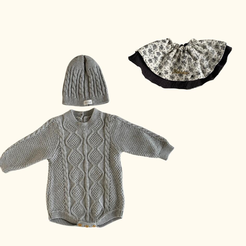 [セット商品] Cotton Knit Romper & Cotton Gaze RollingBib set