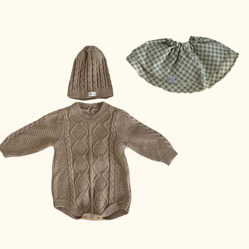 [セット商品] Cotton Knit Romper & Cotton Gaze RollingBib set