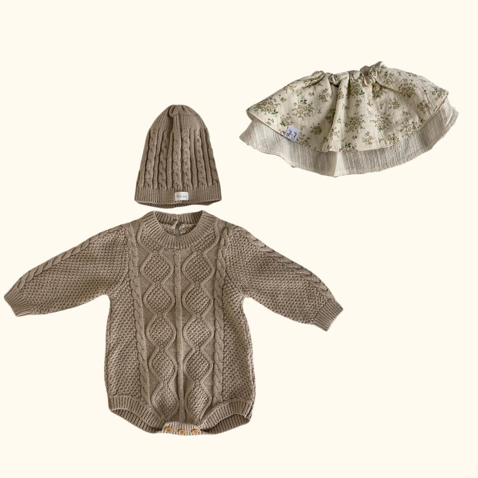 [セット商品] Cotton Knit Romper & Cotton Gaze RollingBib set