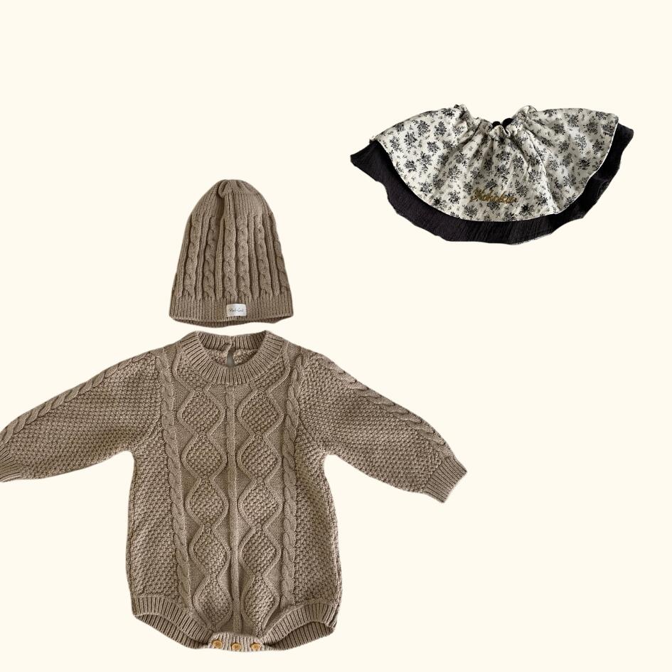 [セット商品] Cotton Knit Romper & Cotton Gaze RollingBib set