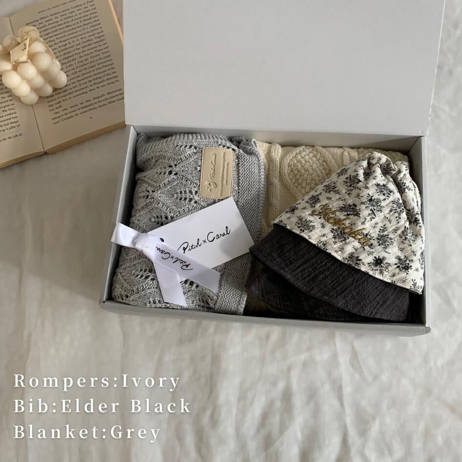[Gift Set] Cotton Knit Romper & Blanket & Gaze RollingBib set