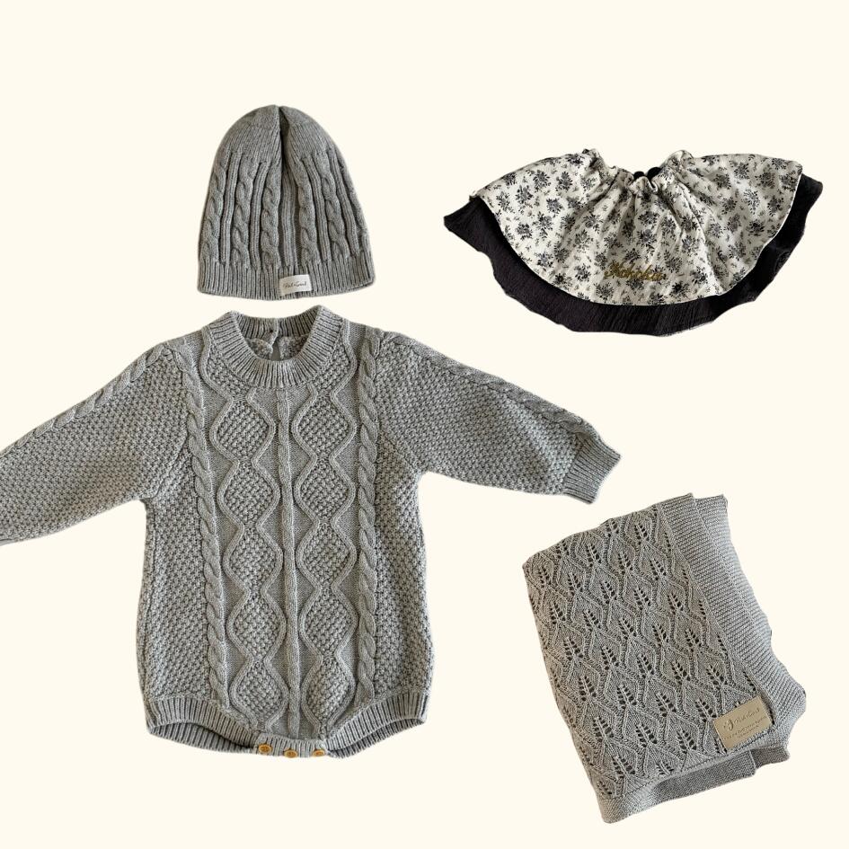 [Gift Set] Cotton Knit Romper & Blanket & Gaze RollingBib set